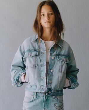 ZARA Cropped Light Wash Distressed Denim Jean Jacket Kid's Size 9